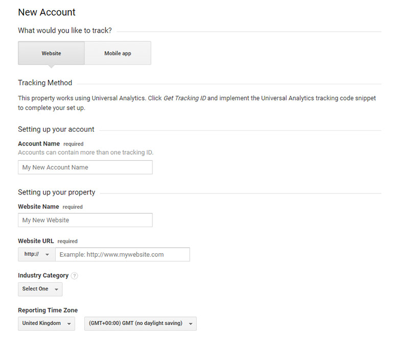 New Google Analytics Account