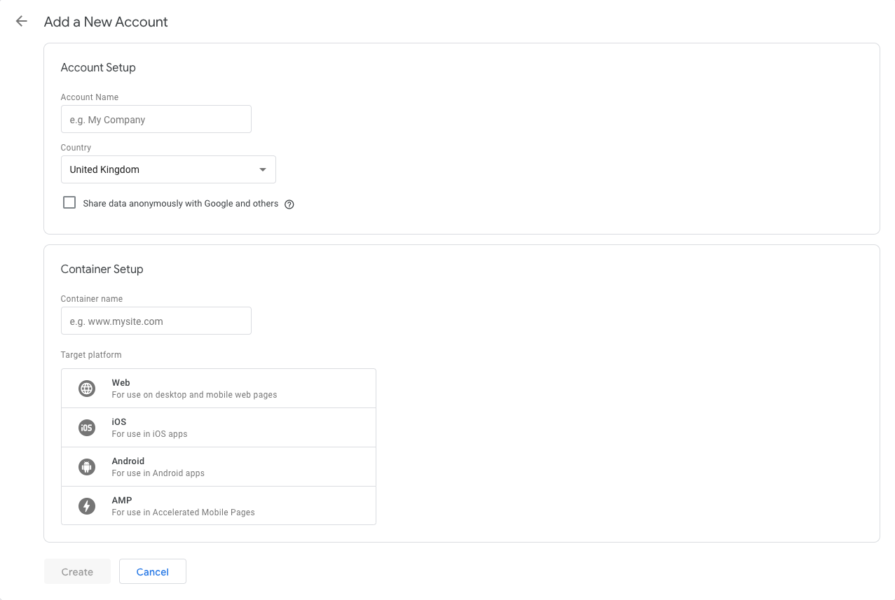 Tag Manager New Account