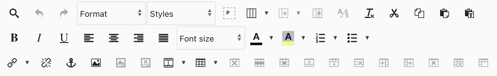 editor toolbar